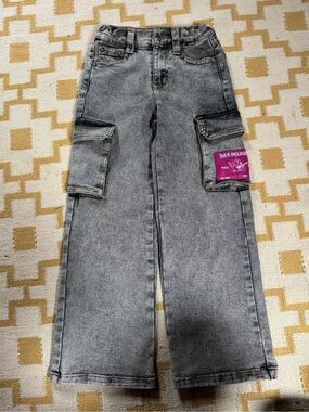 True Religion Gray Denim Wide Leg Jeans with Pink Label